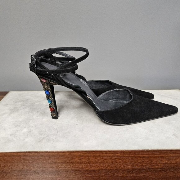 Stuart Weitzman Ankle Strap Suede Stilettos - Picture 3 of 4